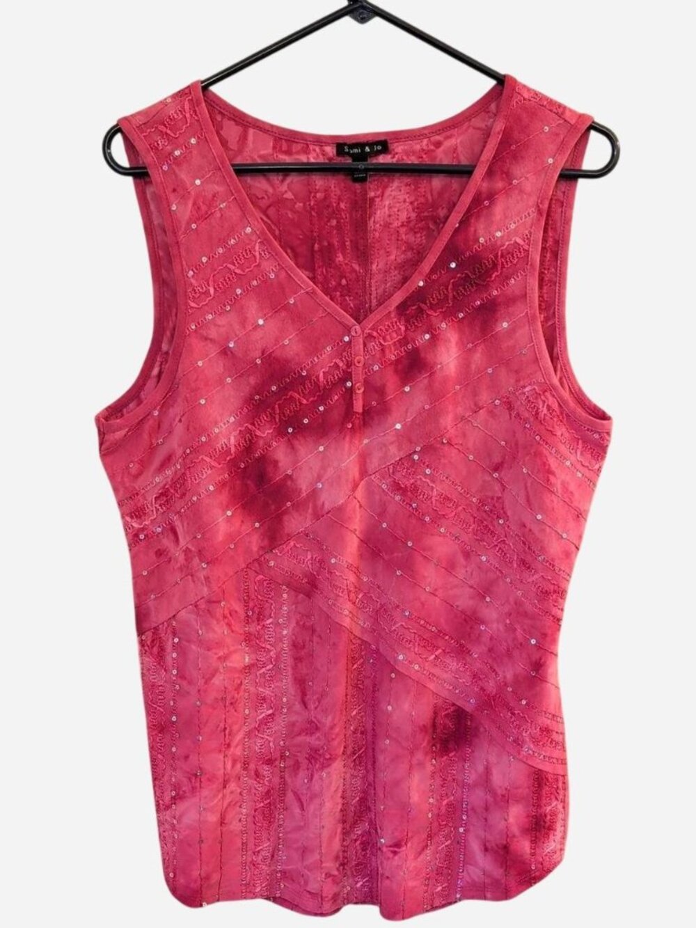 Sami & Jo Rose Pink Embellished V-Neck Sleeveless Top | Size L